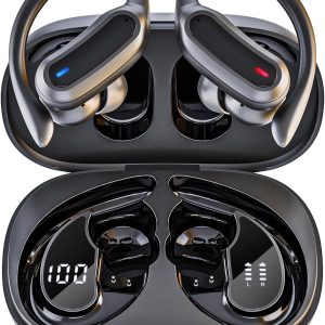 Wireless Earbuds, Sports Bluetooth 5.4 Headphones, Ear Buds with ENC Noise Canceling Mic, 80Hr Playtime Earphones, Palm-Sized, LED Power Display, IPX7 Waterproof Headset for Workout Running, Black